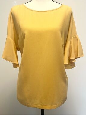 Basque Mustard Yellow Ruffle Sleeve Blouse Women's Casual Top | Workwear